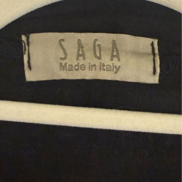 Saga - Oversized Black Linen Shirt Short Dolan Sleeves - One Size fits most - Picture 5 of 7